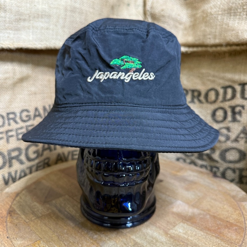 Japangeles L Mens Black Bucket Hat Little Tokyo Designer Cap Embroidered Tree